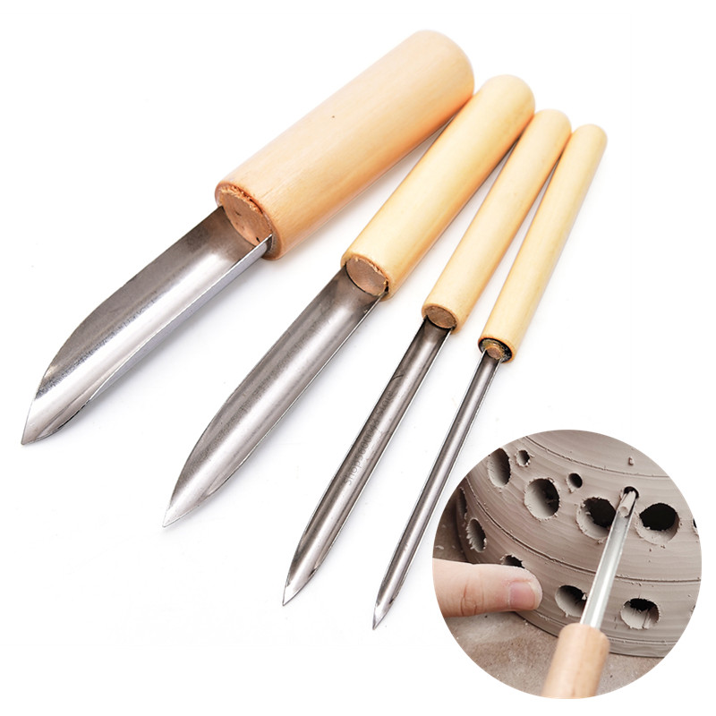 Chisel Set Wood - 陶器ツールパンチャーピース/セットステンレス鋼ヘッド木製ハンドル半円/サークルターンホールパンチングチゼル溝入れツール