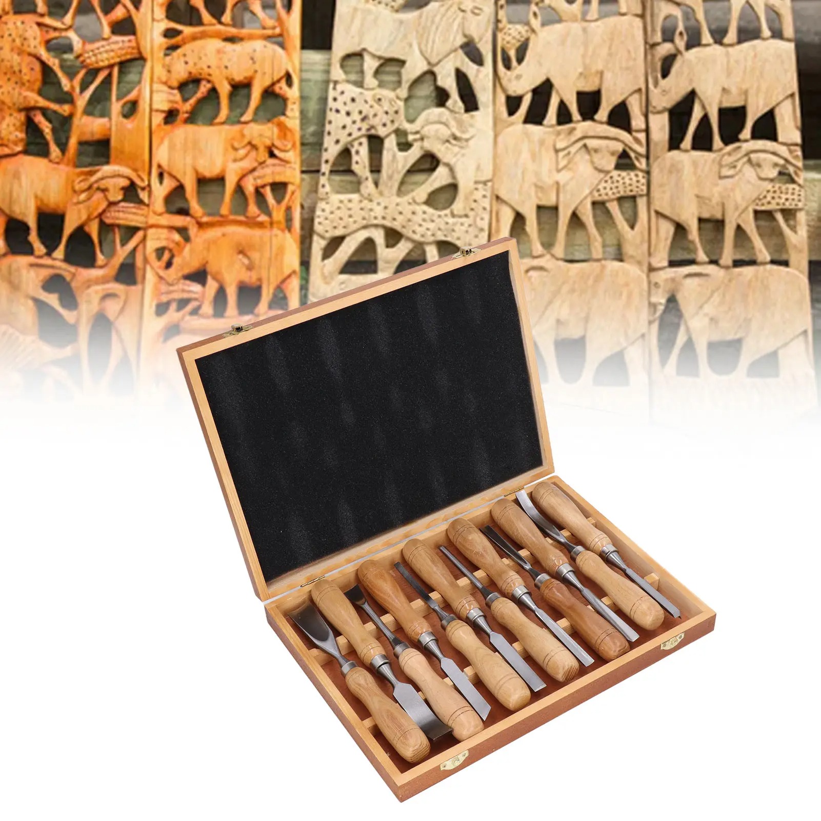 Chisel Set Wood - 12個/セット木彫り工具、CRVブレード木製ハンドル彫刻刀セットDIY手工芸用木製ハンドル彫刻刀。