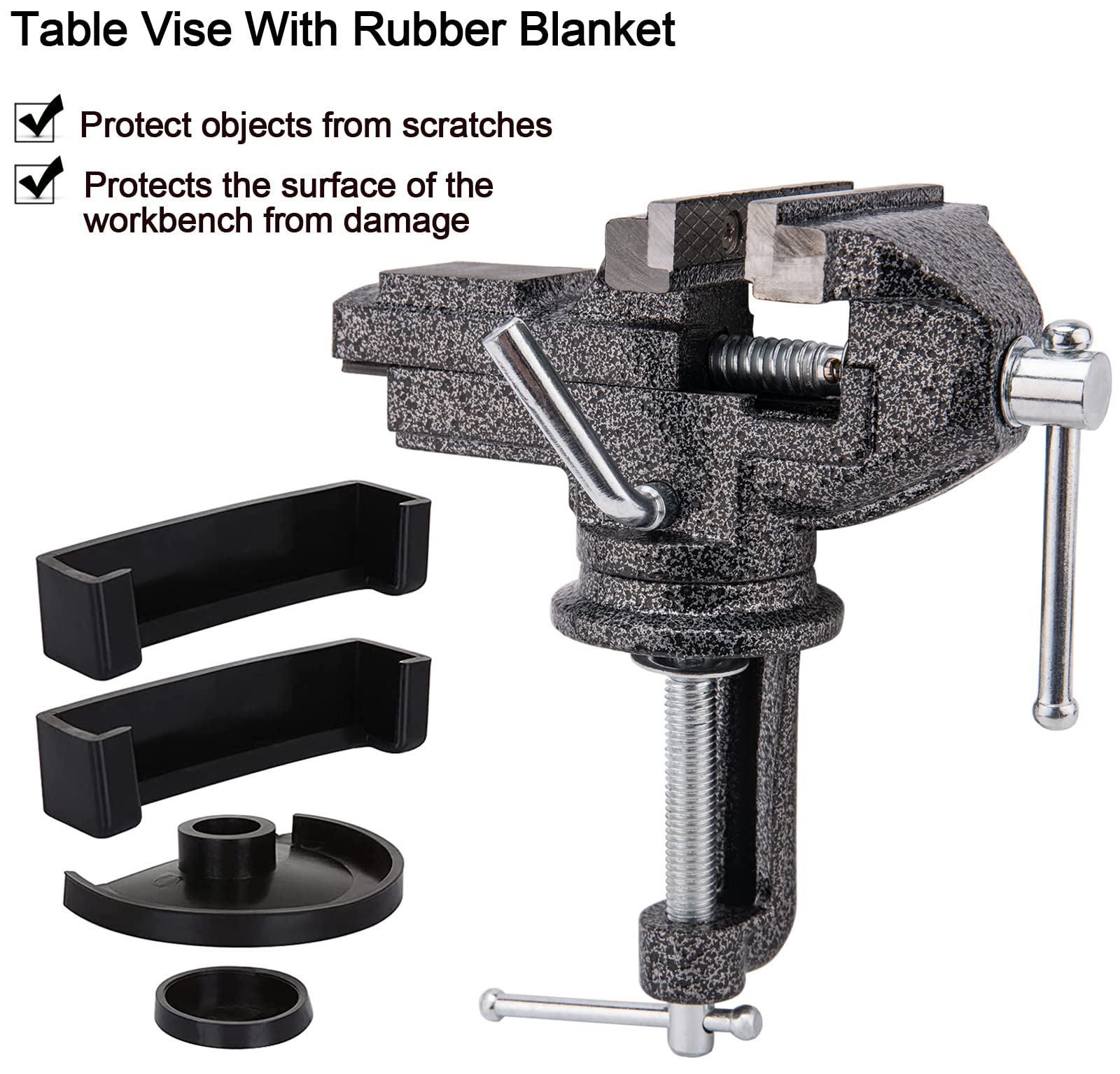 Bench Vise Swivel - 多機能ヘビーデューティーテーブルクランプ ミニアルミベンチバイスジョー 滑り止め多用途バイスジョー工具 360度回転鋳鉄製