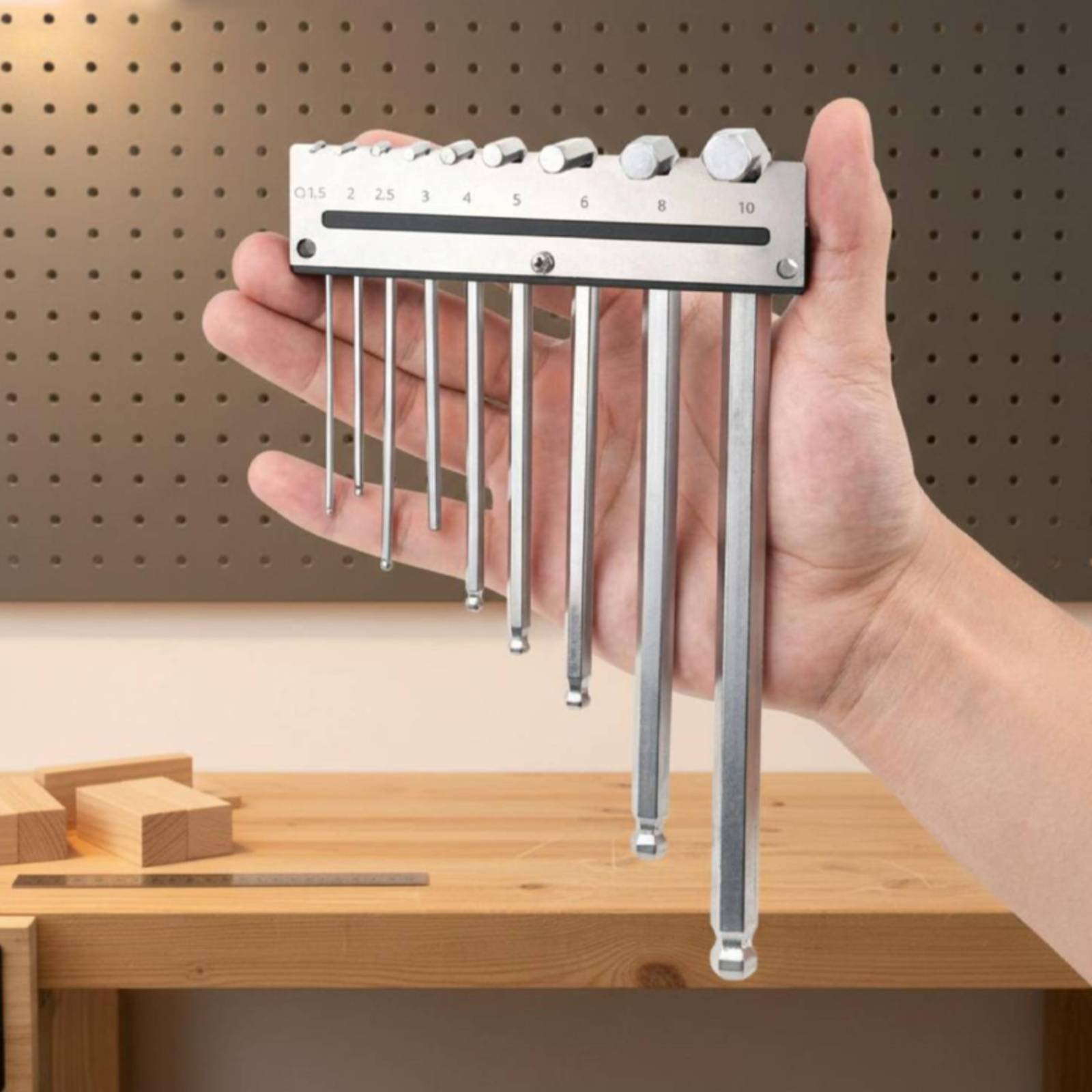 Tools For Metal Workshop - 壁掛け六角レンチホルダー、金属製ペグボードレンチラック、六角レンチオーガナイザー、簡単設置、作業場用ツール収納