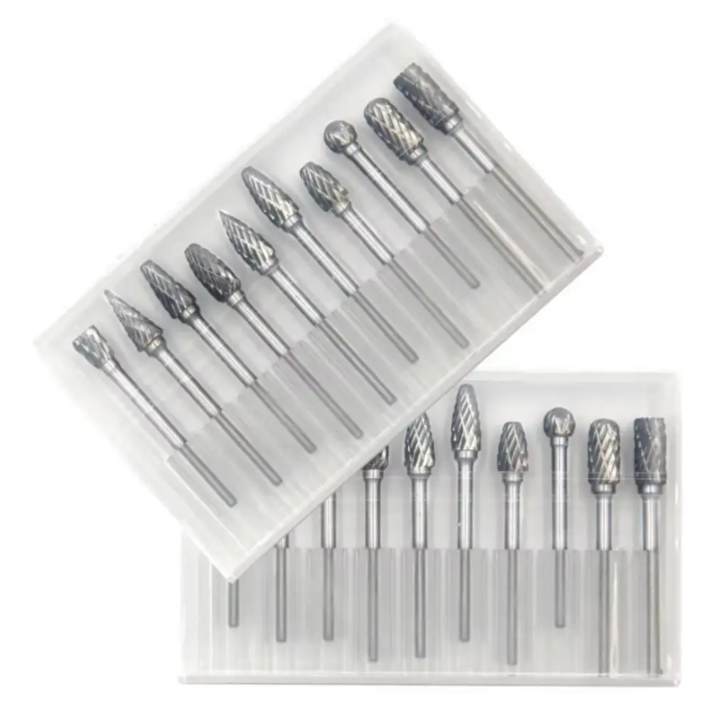 Chisel Set Wood - 10個入り超硬ロータリーバーセット 3mmシャンク ダブルカット研削ビット 木工、金属、石、タイル研磨用DIYドリル