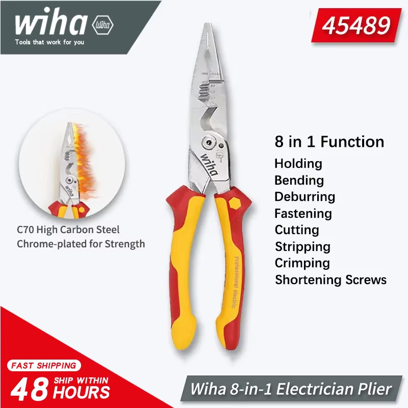 Tools Vn - Wiha純正45489 8-in-1絶縁プライヤー 1000V VDE認証 電気技師用ワイヤーストリッパー 工業用手修復工具