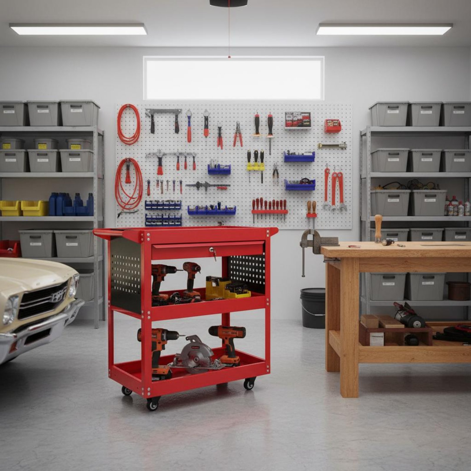 Workshop Tools And Equipment - 3段ツールカート 厚鋼板製 3段ローリングツールカート ワークショップ機器 多機能 DIY愛好家、ガレージ用