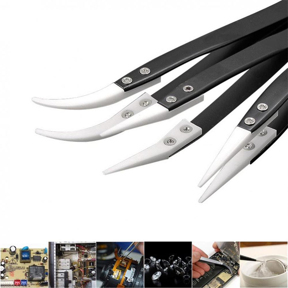 Tools Vape - 帯電防止セラミックピンセット 電子タバコ用 工業用セラミックピンセット 絶縁された先のとがったストレートカーブチップ付き