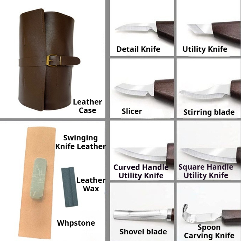 木彫りナイフキット 木工用レトロレザーセット ポータブルプロ - Chisel Set Wood のレビューと価格